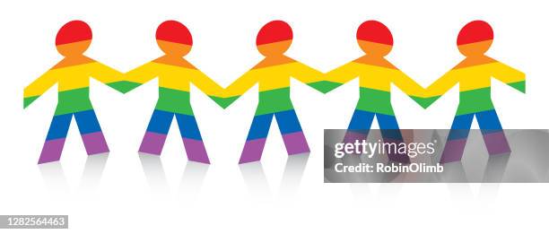 rainbow striped figures holding hands - paper chain stock illustrations