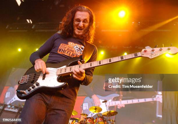 Geddy Lee of Rush performs at Shoreline Amphitheatre on August 1, 2007 in Mountain View, California.