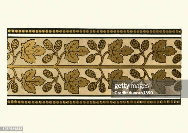 illustrations, cliparts, dessins animés et icônes de motif floral de gland d’or et de feuille de chêne, 19ème siècle victorien - arts décoratifs