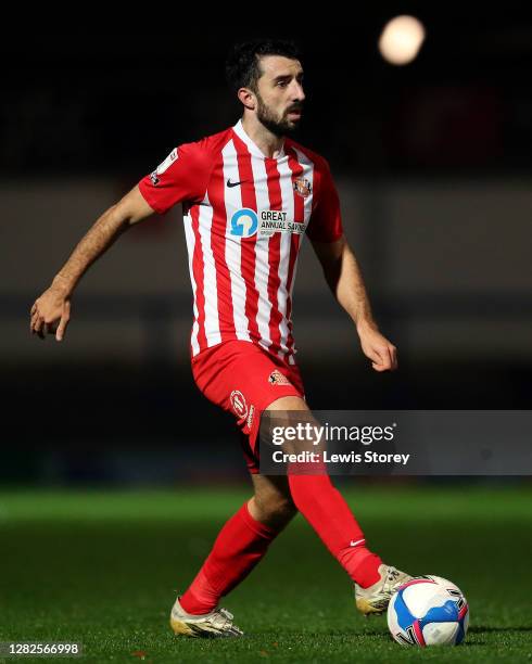 Conor McLaughlin of Sunderland in possession during the Sky Bet League One match between Rochdale and Sunderland at Crown Oil Arena on October 27,...