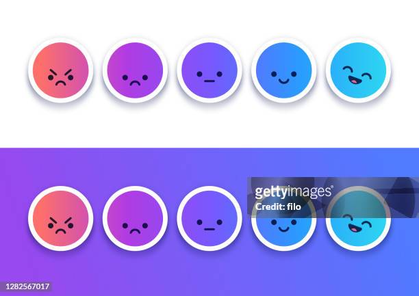 ilustraciones, imágenes clip art, dibujos animados e iconos de stock de caras de calificación tristes felices - serie de emociones