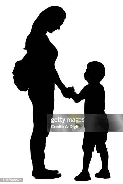 motherandsonsilhouette - asking mom stock illustrations