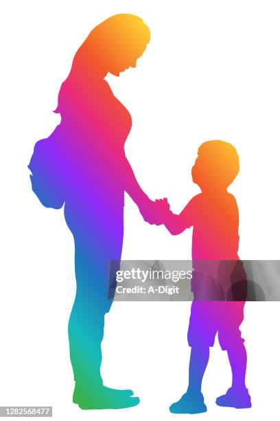 motherandsonsilhouette - asking mom stock illustrations