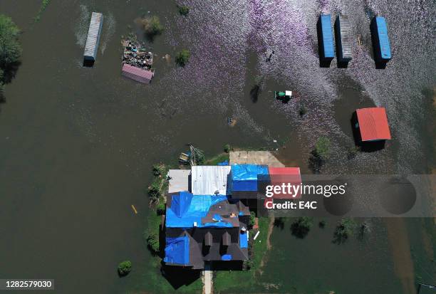 vue aérienne des inondations d’ouragan en louisiane - louisiane photos et images de collection