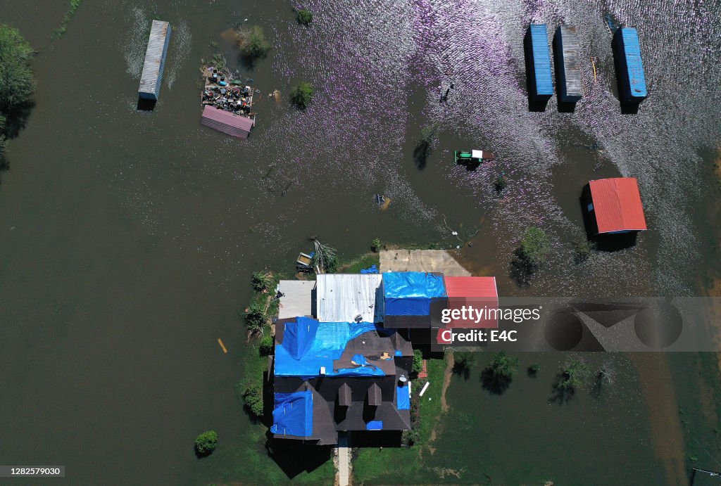 Aerial view of hurricane flooding in Louisiana