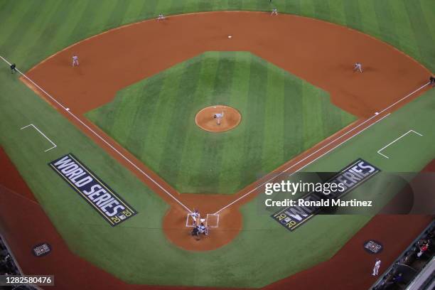 Blake Snell of the Tampa Bay Rays throws a pitch against the Los Angeles Dodgers during the first inning in Game Six of the 2020 MLB World Series at...