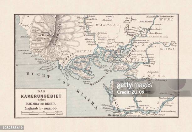 historische karte von kamerun, lithographie, veröffentlicht 1893 - kamerun stock-grafiken, -clipart, -cartoons und -symbole