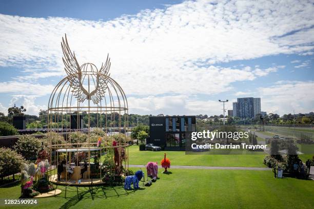 View of the Bird Cage at Flemington Racecourse on October 28, 2020 in Melbourne, Australia.