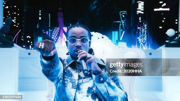 In this screengrab released on October 27, Quavo performs a tribute to Pop Smoke for the BET Hip Hop Awards 2020.