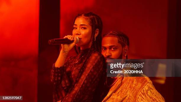 In this screengrab released on October 27, Jhené Aiko and Big Sean perform for the BET Hip Hop Awards 2020.