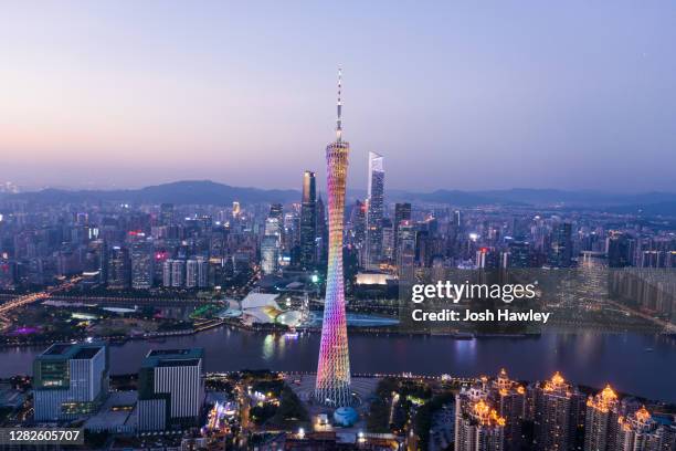 aerial view of canton tower，guangzhou，china - canton tower stock pictures, royalty-free photos & images