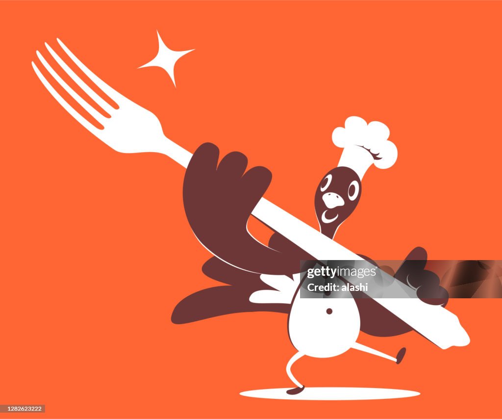 Thanksgiving Truthahn Koch hält eine große Gabel