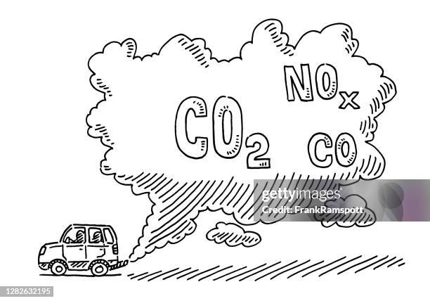 car pollution concept drawing - car sketch stock illustrations