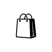 Shopping bag icon in black. Eco paper bag. Handbag icon. Vector on isolated white background. EPS 10.