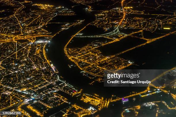 aerial view of brussels at night - luchtfoto brussel stockfoto's en -beelden