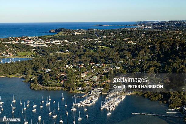 aerial view of bayview, new south wales, australia - north sydney stock pictures, royalty-free photos & images