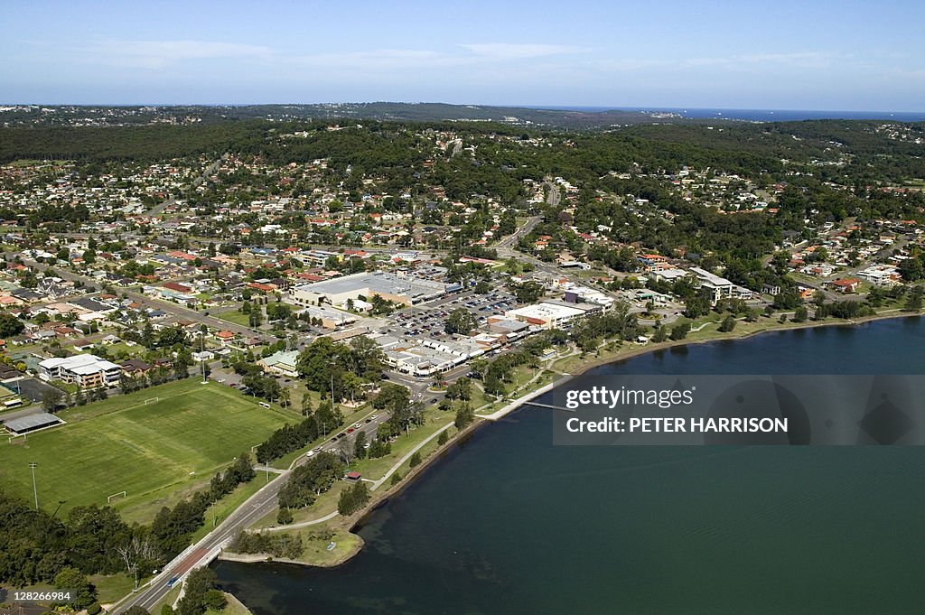 Aerial view of Warners Bay, New South Wales, Australia