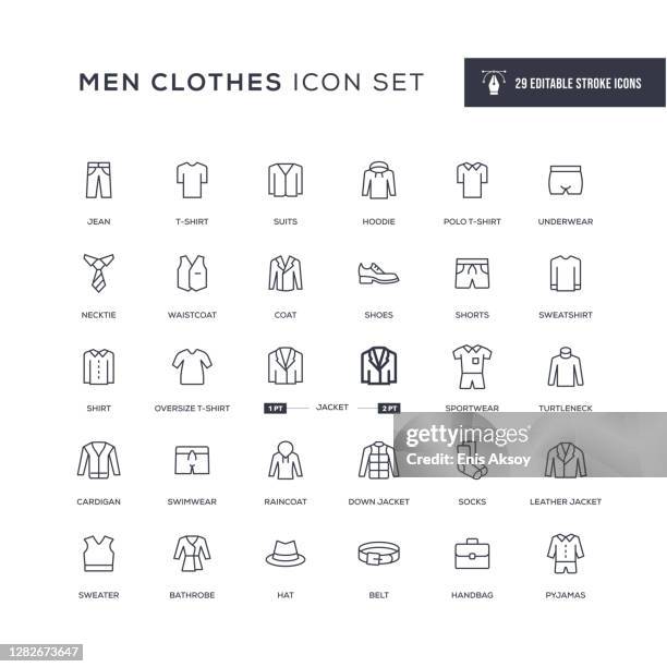 ilustraciones, imágenes clip art, dibujos animados e iconos de stock de iconos de línea de trazo editables de ropa para hombre - chaqueta