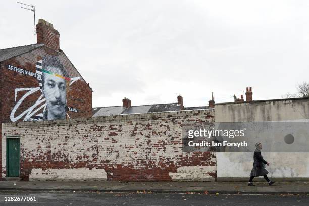 Mural of Arthur Wharton, the first black footballer who turned out for Darlington, is unveiled to mark his 155th anniversary on October 28, 2020 in...