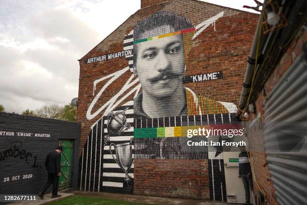 Mural of Arthur Wharton, the first black footballer who turned out for Darlington, is unveiled to mark his 155th anniversary on October 28, 2020 in...