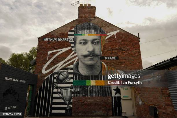 Mural of Arthur Wharton, the first black footballer who turned out for Darlington, is unveiled to mark his 155th anniversary on October 28, 2020 in...