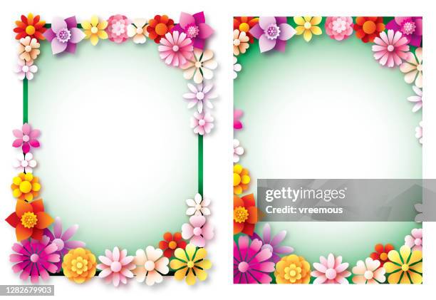 bunte floralrahmenrahmen hintergründe - blumenbeet stock-grafiken, -clipart, -cartoons und -symbole