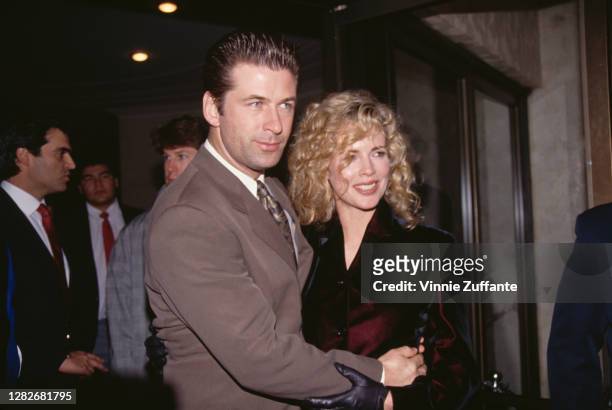 American actor Alec Baldwin and American actress Kim Basinger attend the premiere of 'Final Analysis', held at the Mann Bruin Theatre in Los Angeles,...