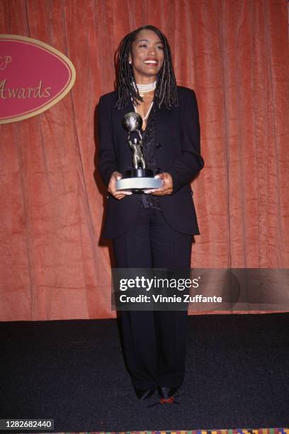 American actress Angela Bassett in the press room of the 26th Annual NAACP Image Awards, held at the Pasadena Civic Auditorium in Pasadena,...