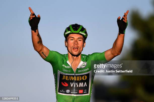 Arrival / Primoz Roglic of Slovenia and Team Jumbo - Visma Green Points Jersey / Celebration / during the 75th Tour of Spain 2020, Stage 8 a 164km...