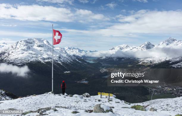 alpen schweiz flagge - schweiz flagge stock pictures, royalty-free photos & images