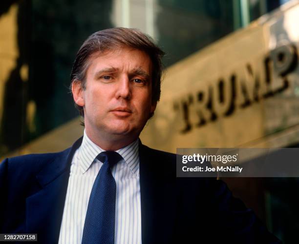 Donald Trump portrait on 5th Avenue outside of Trump Tower. NYC 1987