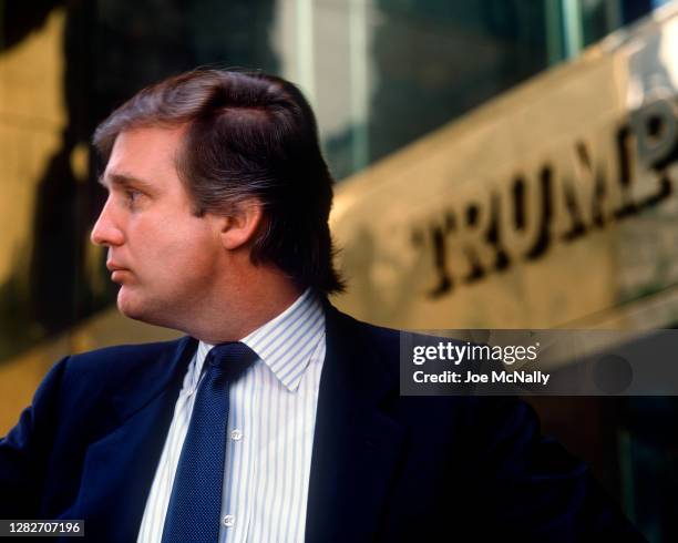 Donald Trump portrait on 5th Avenue outside of Trump Tower. NYC 1987