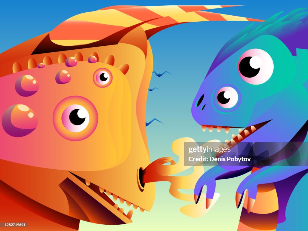 Abstract cute cartoon illustration - Dinosaurs.