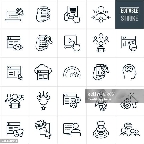 search engine optimization thin line icons - editable stroke - launch event stock illustrations