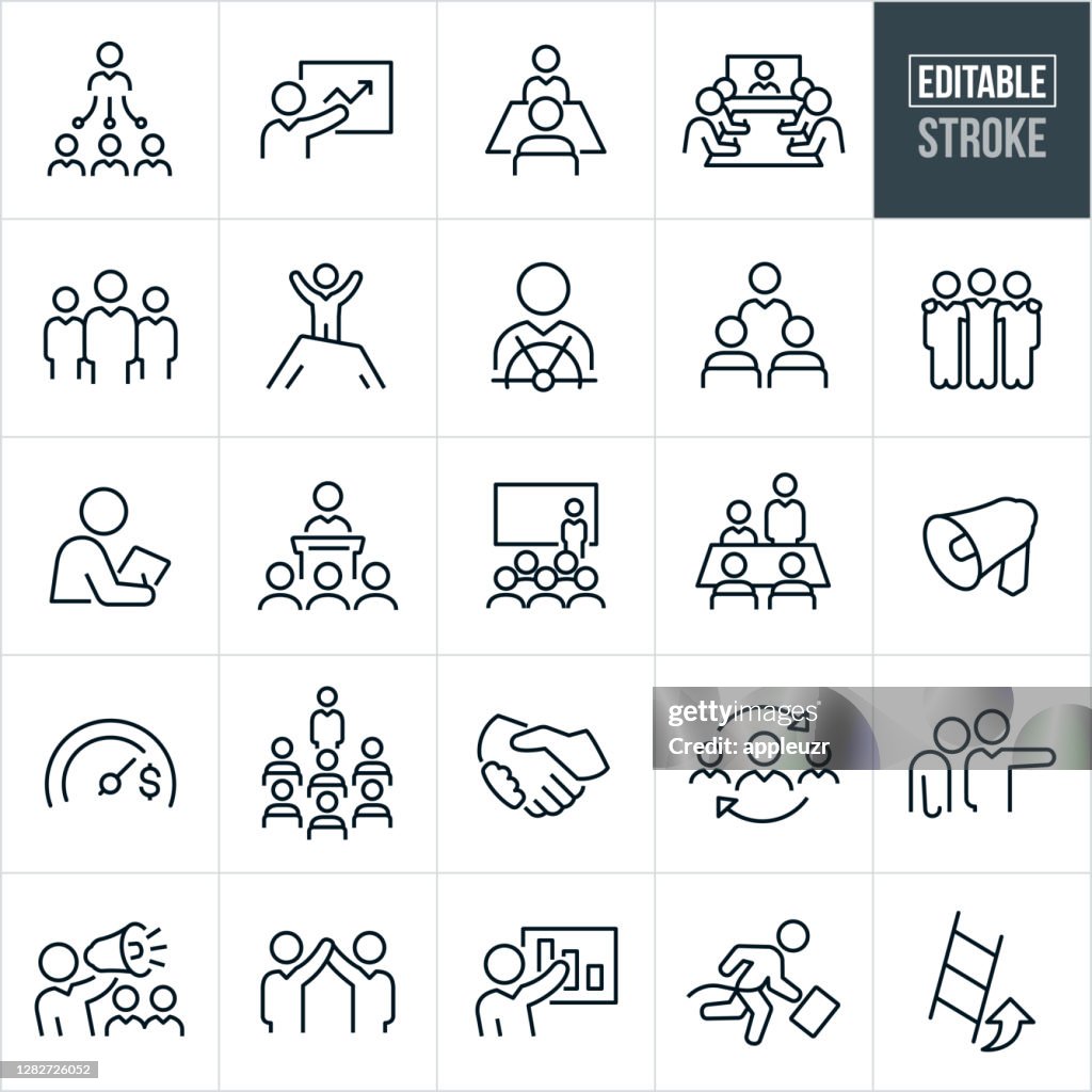 Management Thin Line Icons - Bearbeitbarer Strich