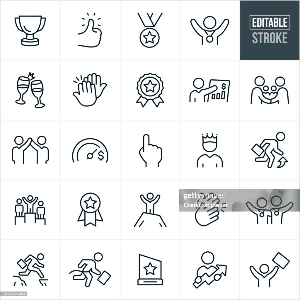 Business Achievement Thin Line Icons - Bearbeitbarer Strich