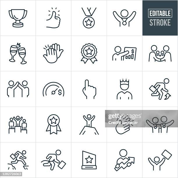 business achievement thin line icons - bearbeitbarer strich - gesturing stock-grafiken, -clipart, -cartoons und -symbole