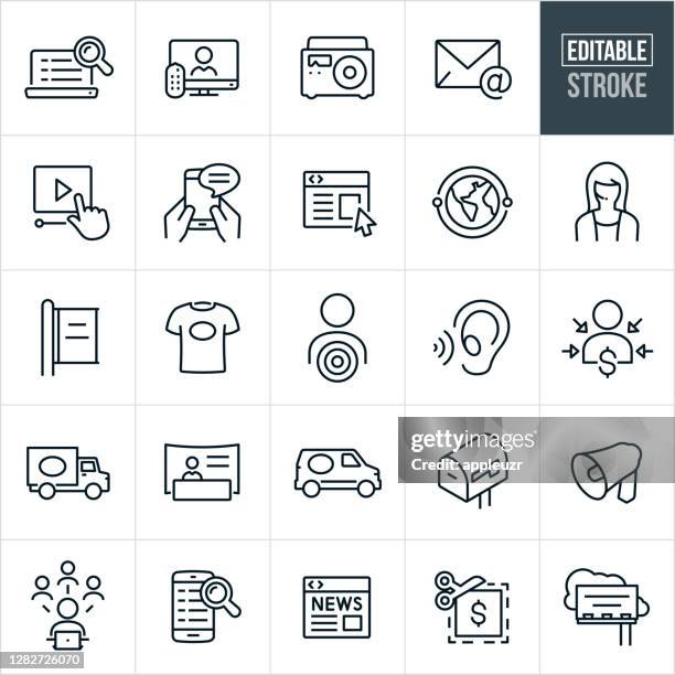 advertising thin line icons - editable stroke - phone coupon stock illustrations