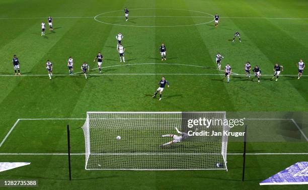 Jed Wallace of Millwall scores his sides second goal from the penalty spot past Declan Rudd of Preston North End during the Sky Bet Championship...