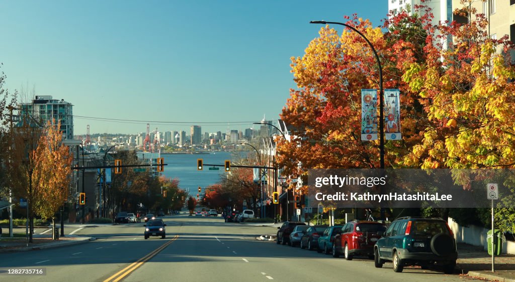 Lonsdale Avenue at 4th Street, North Vancouver, Canada, in Autumn