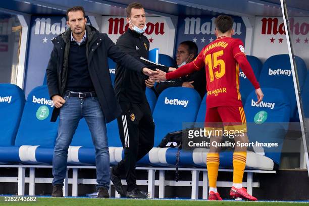 Ruben Baraja head coach and Pep Chavarria of Zaragoza salutes during the La Liga Smartbank match between Leganes and Zaragoza at Estadio de Butarque...