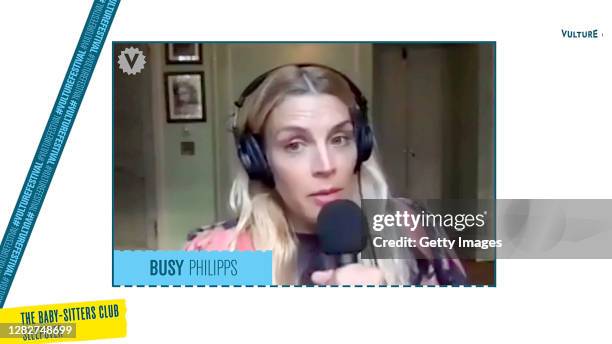 In this screengrab, Busy Philipps speaks at The Baby-Sitters Club Sleepover during Vulture Festival: In the Nest 2020 - Day 3 on October 28, 2020 in...