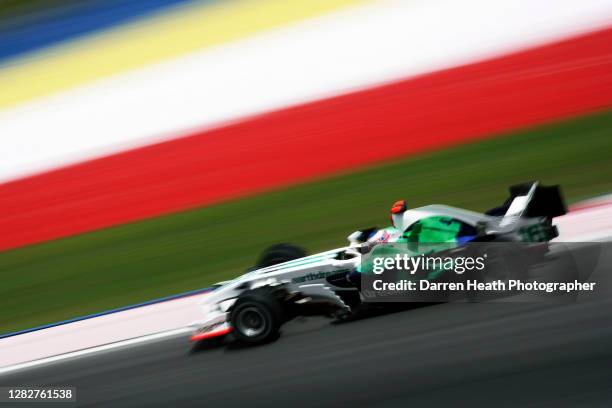 British Honda Formula One driver Jenson Button driving his Honda RA108 racing car during practice for the 2008 Malaysian Grand Prix at the Sepang...