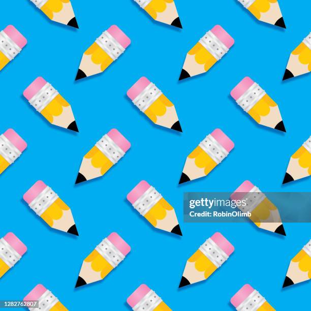 cute pencils seamless pattern - teacher school supplies stock illustrations