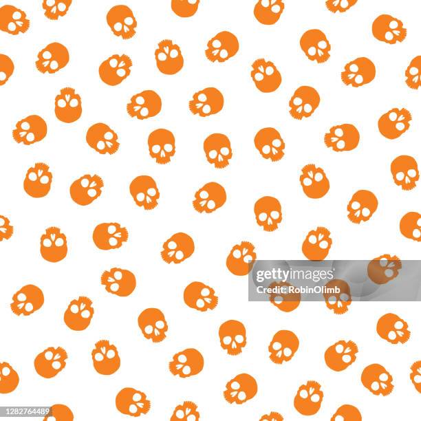 orange skulls seamless pattern - textile patch stock illustrations