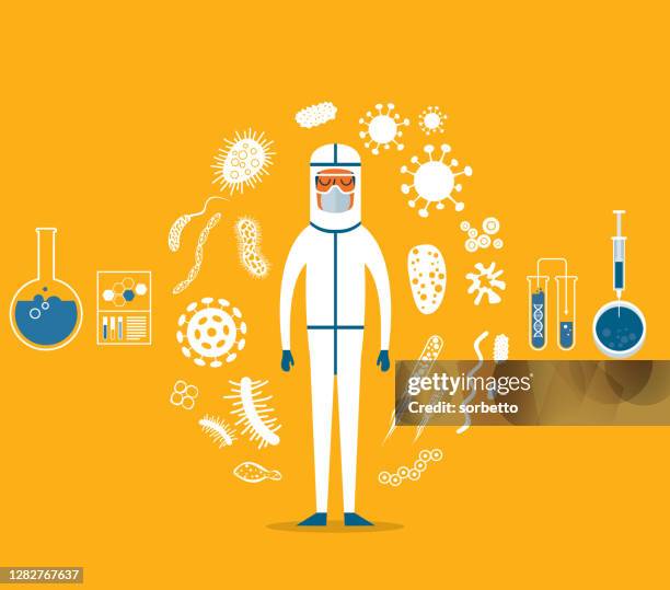 medical concept - protective suits - stem vector stock illustrations