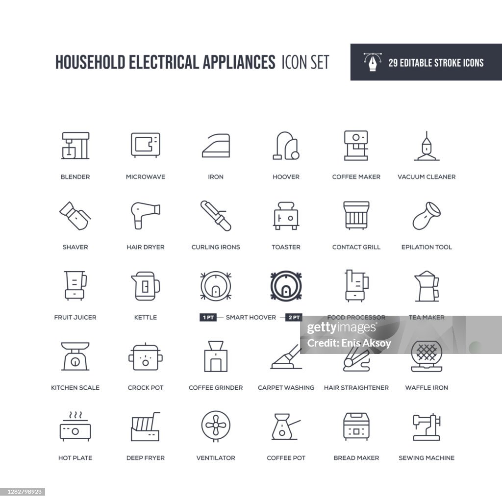Household Electrical Appliances Editable Stroke Line Icons