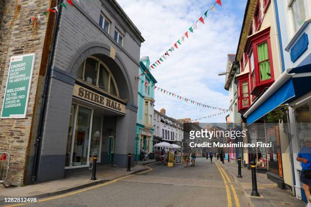 cardigan street view. summertime in wales - cardigan wales stock pictures, royalty-free photos & images
