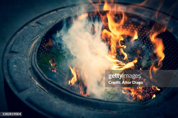 flames of fire burning  in a place to make fire. forest fire. - blaze stock pictures, royalty-free photos & images
