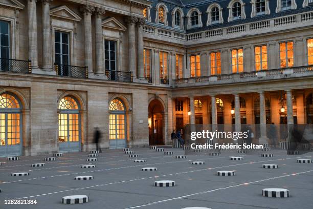 The "Colonnes de Buren", an art installation by French artist Daniel Buren in the inner courtyard of the Palais Royal gardens in Paris on October 28,...